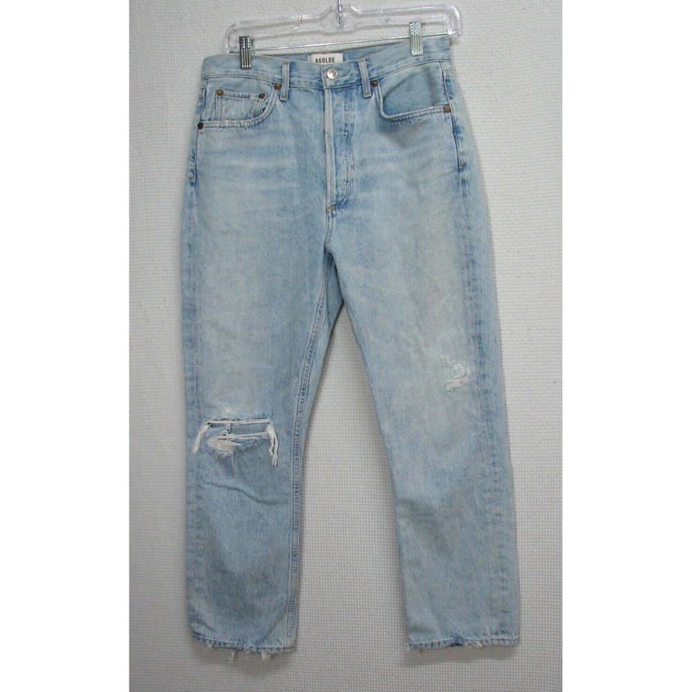AGOLDE Riley High Rise Straight Crop Light Wash Blue Jeans Buttonfly Womens 28